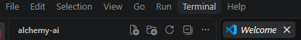 VS Code menu bar with Terminal highlighted
